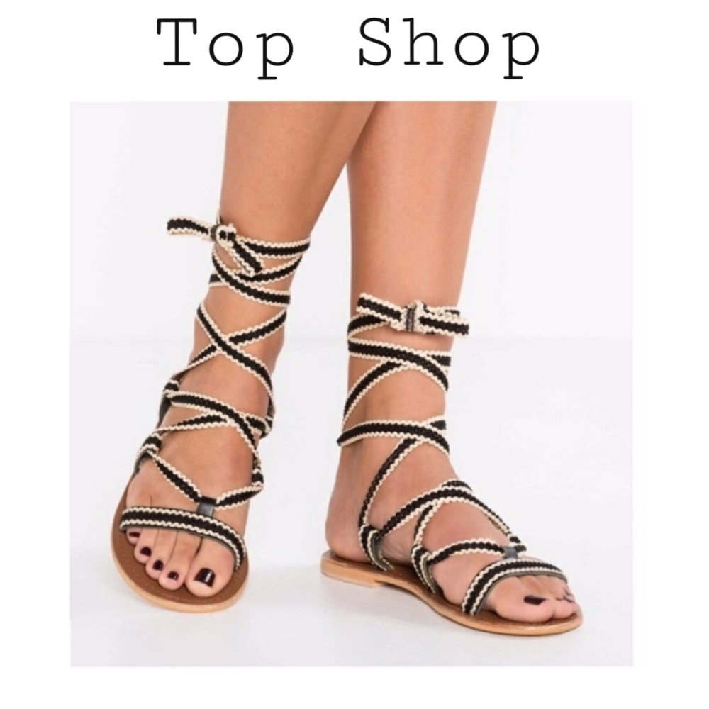 TOP SHOP Hacienda Gladiator Open Toe Sandals in Black and Cream Sz 6.5